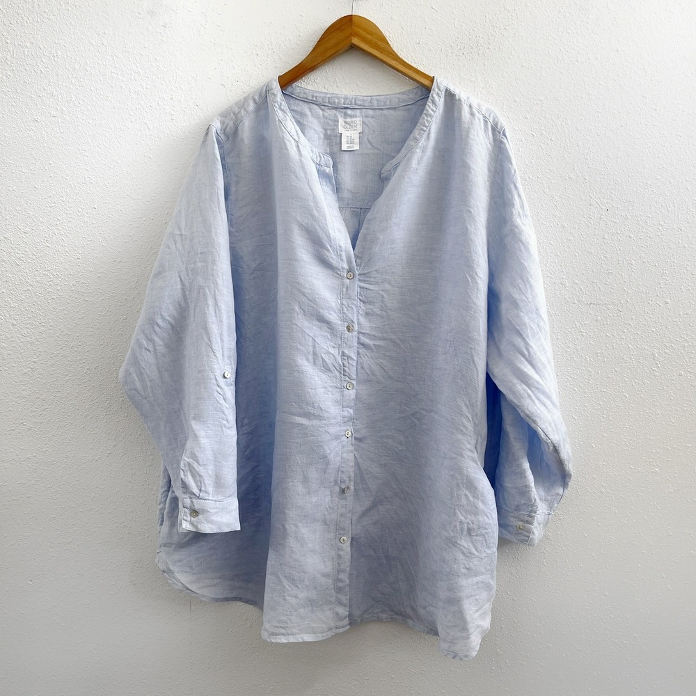 SIGRID OLSEN Long Sleeve 100% Linen Blouse Size 3XL